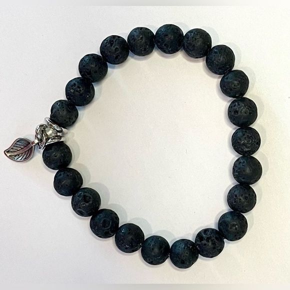 Black bead leaf elastic bracelet - Picture 4 of 7